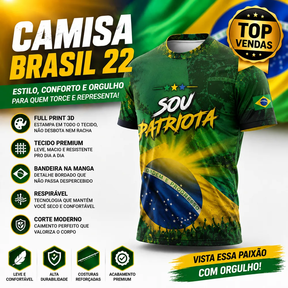 Camisa Sou Patriota Full Print 3D Brasil - foto 3